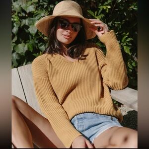Jenni Kayne Cotton Cabin Sweater Golden Yellow Size Medium